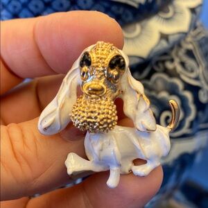 Gold and White Dog Brooch